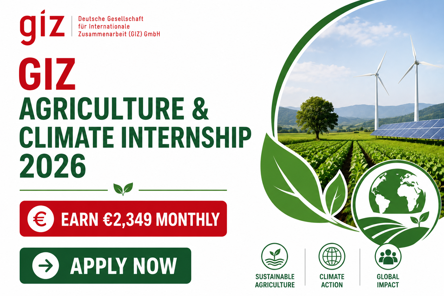 GIZ Agriculture and Climate Internship 2026 in Germany with €2,349 monthly stipend for students and graduates